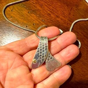 Eden Hand Arts from Cape Cod Fish Pendant and necklace. Sterling silver stamped
